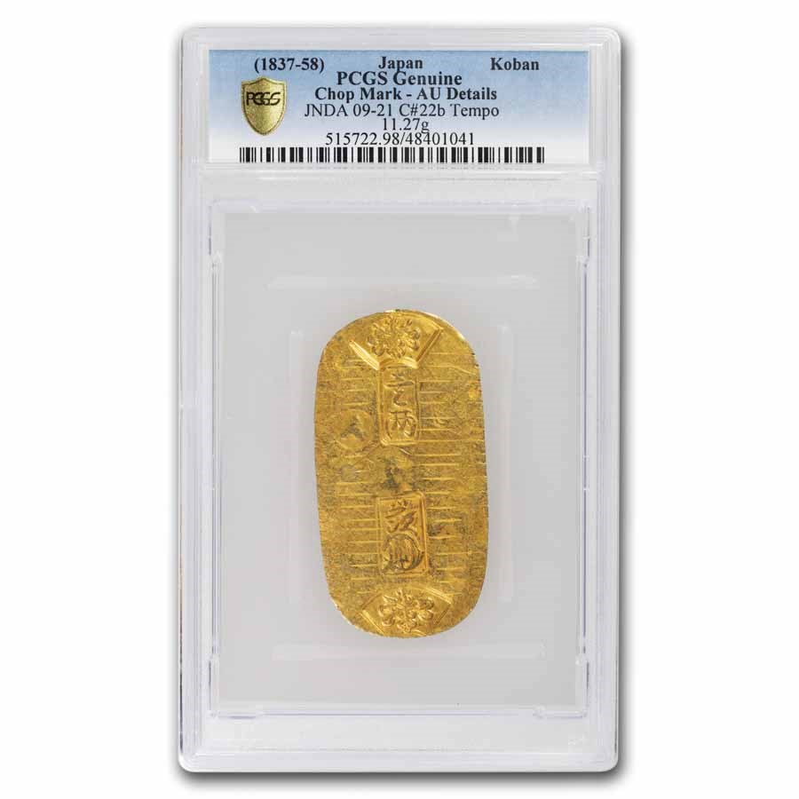 Japanese Gold Ryo (1837-1858) Japan Tenpo Gold Koban 1 Ryo AU-Dtls PCGS (Chopmark)