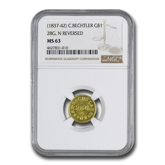 (1837-42) $1 Carolina Gold C Bechtler MS-63 NGC (28 G, N Reverse) (1837-42) $1 Carolina Gold C Bechtler MS-63 NGC (28 G, N Reverse)