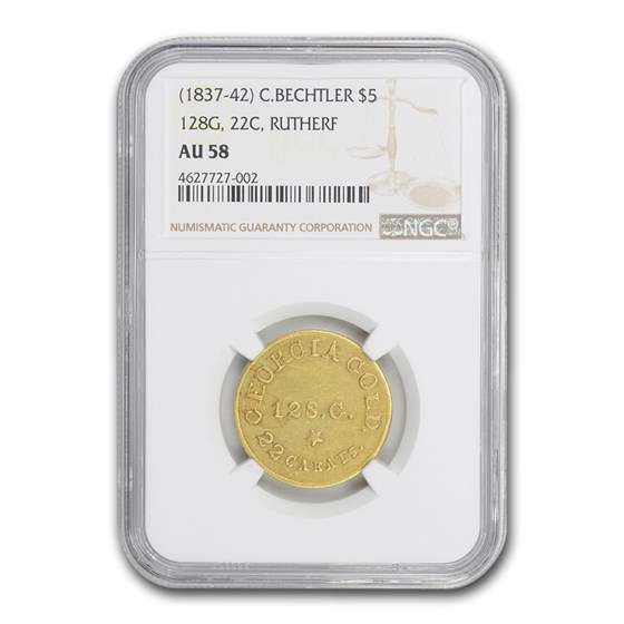 1837-42 $5 Georgia Gold C. Bechtler AU-58 NGC (128 G, Rutherford) 1837-42 $5 Georgia Gold C. Bechtler AU-58 NGC (128 G, Rutherford)