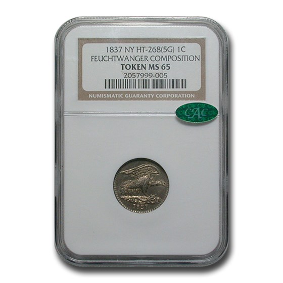 1837 Feuchtwanger One Cent Hard Times Token MS-65 NGC CAC
