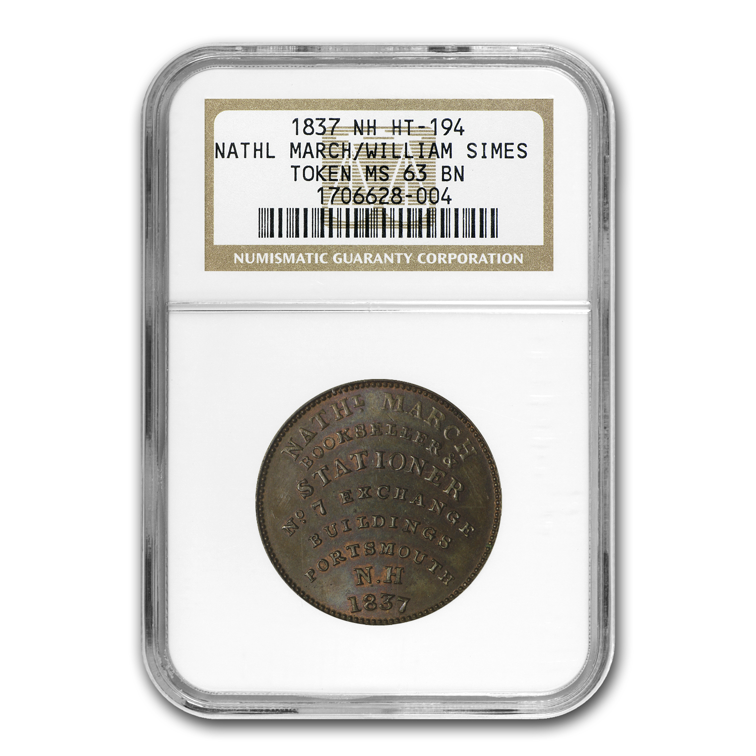 Buy 1837 Hard Times Token March & Simes- HT-194 MS-63 NGC (Brown