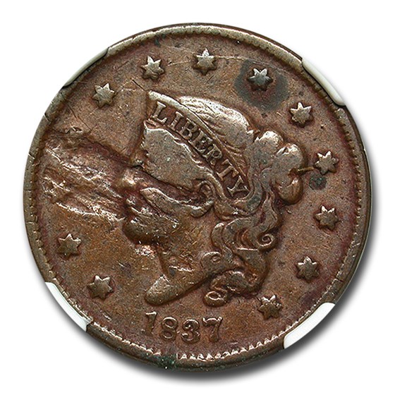 1837 Large Cent Coronet Head Fine-15 NGC (Obverse Lamination) 1837 Large Cent Coronet Head Fine-15 NGC (Obverse Lamination)