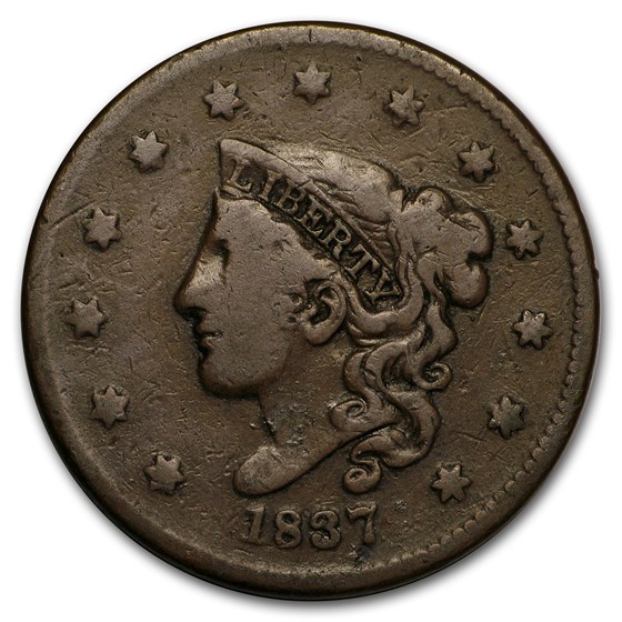 1837 Large Cent Head of 1838 Fine 1837 Large Cent Head of 1838 Fine