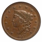 1837 Large Cent MS-63 ANACS (Head of 1838)