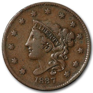 1837 Large Cent Plain Cord Medium Letters VF 1837 Large Cent Plain Cord Medium Letters VF