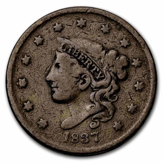 1837 Large Cent Plain Cord, Sm Letters VG