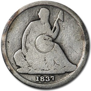 1837 Liberty Seated Dime Small Date Good Details (Scratched) 1837 Liberty Seated Dime Small Date Good Details (Scratched)