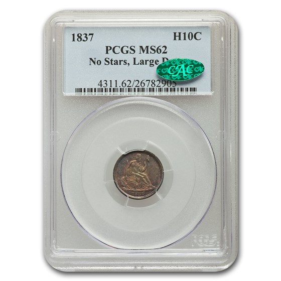 1837 Liberty Seated Half Dime MS-62 PCGS CAC (No Stars, Lg Date) 1837 Liberty Seated Half Dime MS-62 PCGS CAC (No Stars, Lg Date)