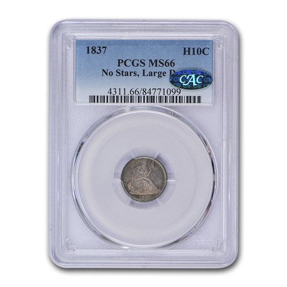 1837 Liberty Seated Half Dime MS-66 PCGS CAC (No Stars, Lg. Date) 1837 Liberty Seated Half Dime MS-66 PCGS CAC (No Stars, Lg. Date)