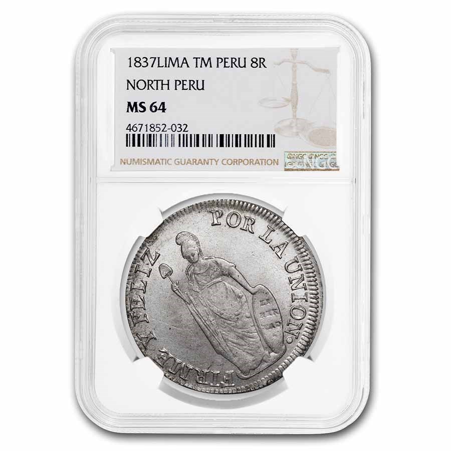 1837-LIMA TM Peru, North Peru Silver 8 Reales MS-64 NGC