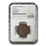 1837 Monaco 5 Centimes AU-58 NGC (Brown)