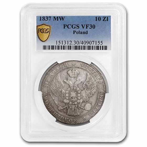 1837 MW Poland Silver 10 Zlotych VF-30 PCGS 1837 MW Poland Silver 10 Zlotych VF-30 PCGS