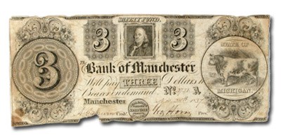 1837 The Bank of Manchester $3 MI-250 VF 1837 The Bank of Manchester $3 MI-250 VF
