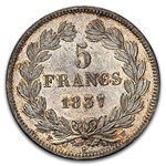 1837-W France Silver 5 Francs Louis Philippe MS-65 NGC