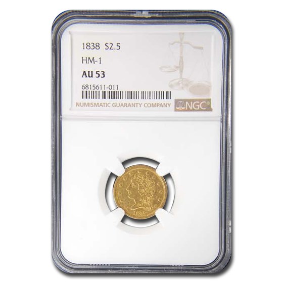 1838 $2.50 Gold Classic Head AU-53 NGC 1838 $2.50 Gold Classic Head AU-53 NGC