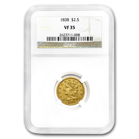 1838 $2.50 Gold Classic Head VF-35 NGC