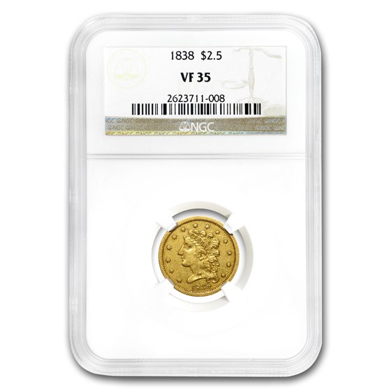 1838 $2.50 Gold Classic Head VF-35 NGC 1838 $2.50 Gold Classic Head VF-35 NGC