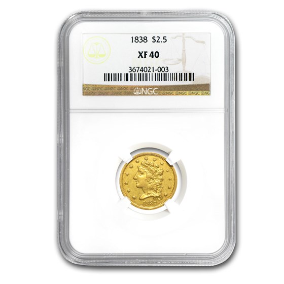 1838 $2.50 Gold Classic Head XF-40 NGC 1838 $2.50 Gold Classic Head XF-40 NGC