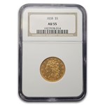 1838 $5 Gold Classic Head Half Eagle AU-55 NGC