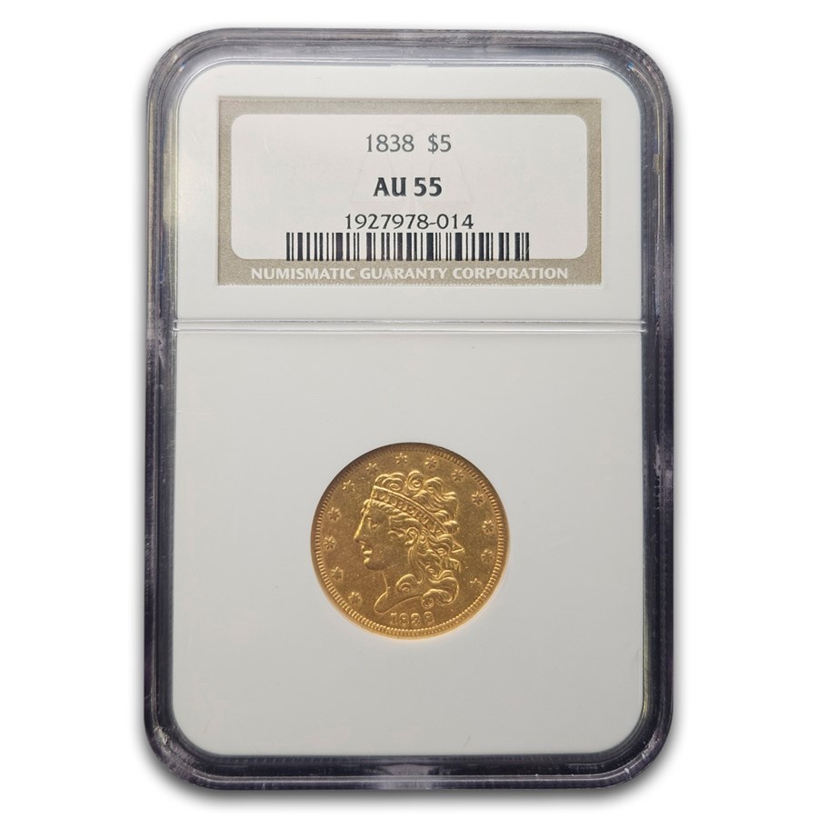 1838 $5 Gold Classic Head Half Eagle AU-55 NGC