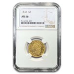 1838 $5 Gold Classic Head Half Eagle AU-58 NGC