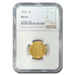 1838 $5 Gold Classic Head Half Eagle MS-61 NGC