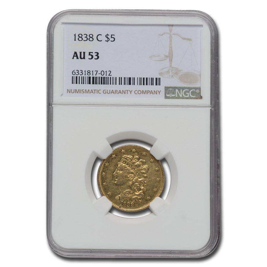 1838-C $5 Classic Head Half Eagle AU-53 NGC