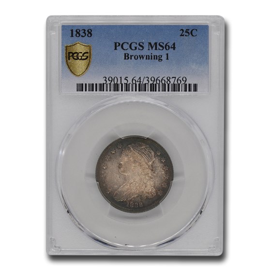 1838 Capped Bust Quarter MS-64 PCGS (Browning 1) 1838 Capped Bust Quarter MS-64 PCGS (Browning 1)