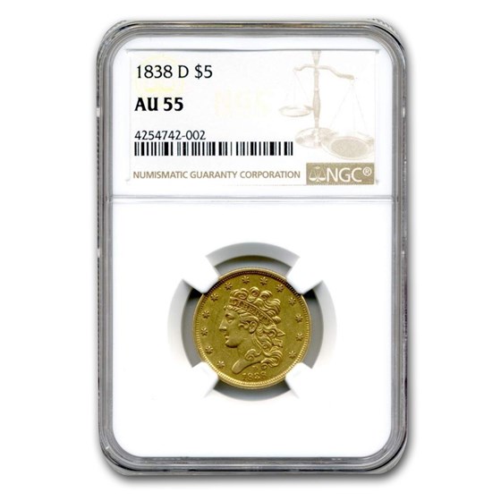 1838-D $5 Classic Head Half Eagle AU-55 NGC 1838-D $5 Classic Head Half Eagle AU-55 NGC
