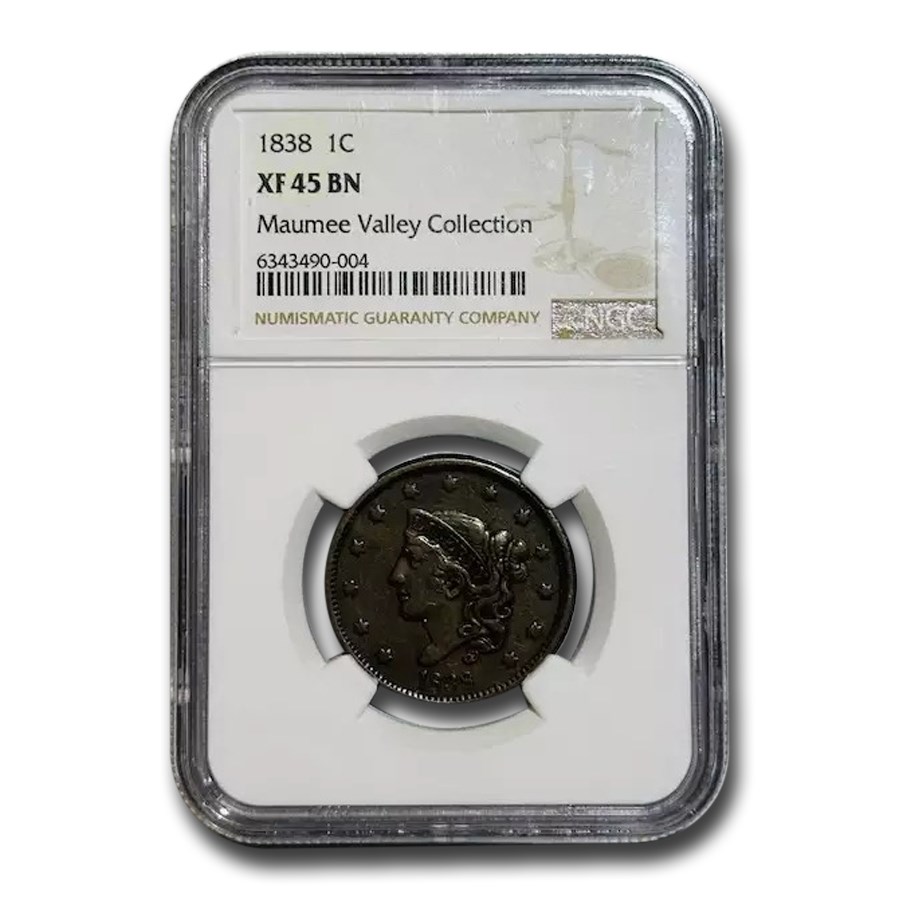 1838 Large Cent XF-45 NGC (Brown)