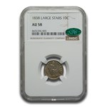 1838 Liberty Seated Dime AU-58 NGC CAC (Large Stars)