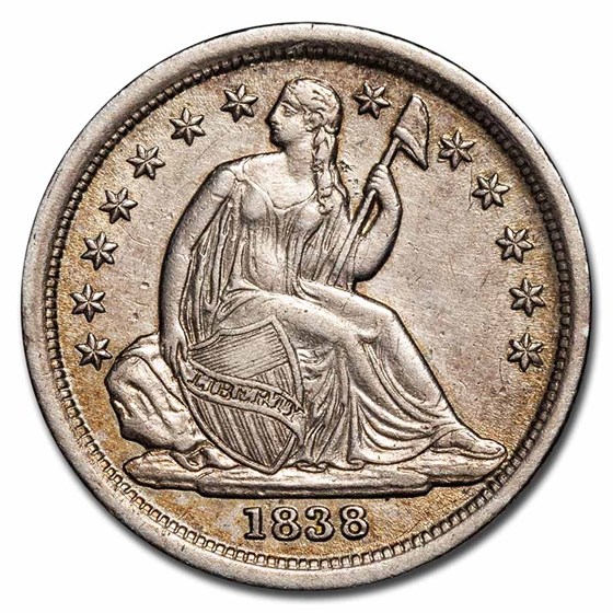 1838 Liberty Seated Dime Large Stars AU 1838 Liberty Seated Dime Large Stars AU