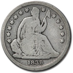1838 Liberty Seated Dime Large Stars VG