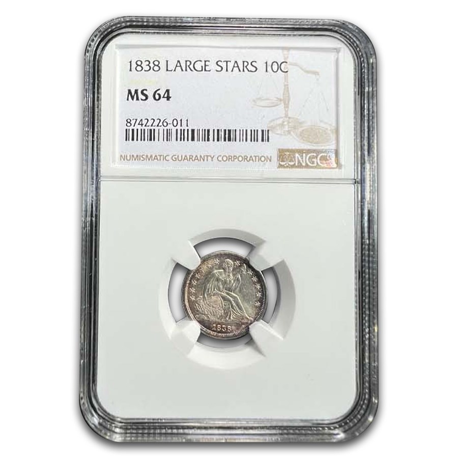 1838 Liberty Seated Dime MS-64 NGC (Large Stars)