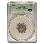 1838 Liberty Seated Dime VG-10 CACG (No Drapery, Large Stars)