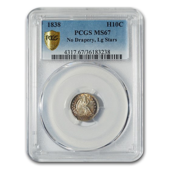 1838 Liberty Seated Half Dime MS-67 PCGS (No Drapery, Lg. Stars) 1838 Liberty Seated Half Dime MS-67 PCGS (No Drapery, Lg. Stars)