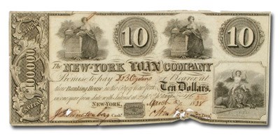 1838 New York Loan Company $10.00 Unlisted in Haxby 1838 New York Loan Company $10.00 Unlisted in Haxby