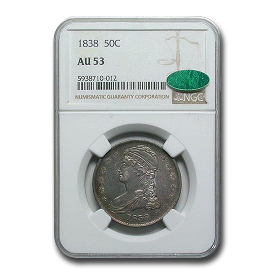 1838 Reeded Edge Half Dollar AU-53 NGC CAC 1838 Reeded Edge Half Dollar AU-53 NGC CAC