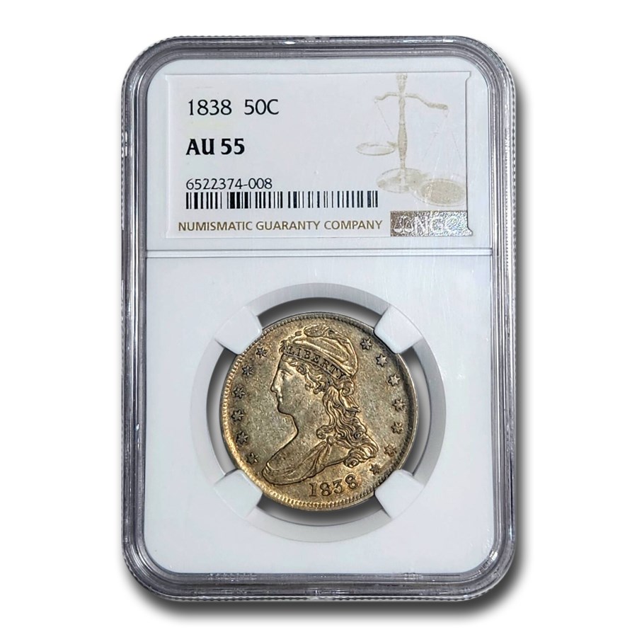 1838 Reeded Edge Half Dollar AU-55 NGC