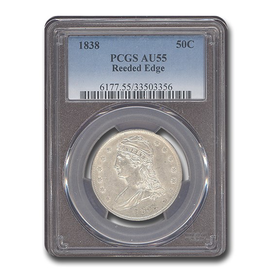 1838 Reeded Edge Half Dollar AU-55 PCGS 1838 Reeded Edge Half Dollar AU-55 PCGS