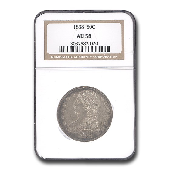 1838 Reeded Edge Half Dollar AU-58 NGC 1838 Reeded Edge Half Dollar AU-58 NGC