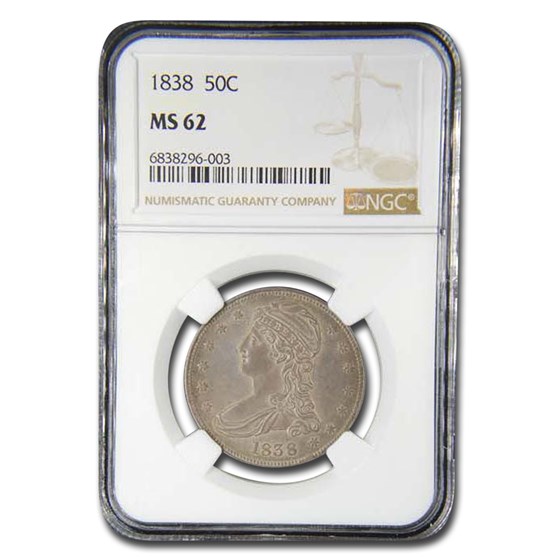1838 Reeded Edge Half Dollar MS-62 NGC 1838 Reeded Edge Half Dollar MS-62 NGC