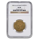 1839 $10 Liberty Gold Eagle AU-58 NGC (Lg Let, Head of 38)