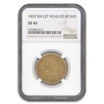 1839 $10 Liberty Gold Eagle XF-45 NGC (Sm Let Head of 40)