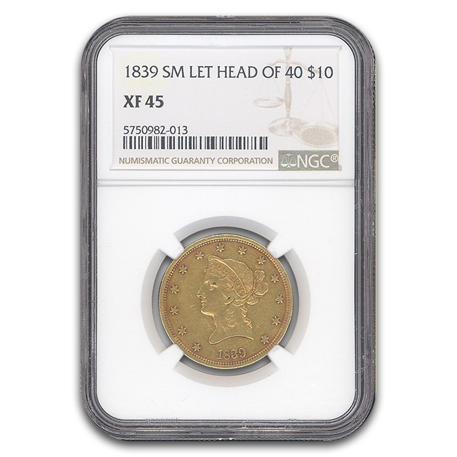 1839 $10 Liberty Gold Eagle XF-45 NGC (Sm Let Head of 40)