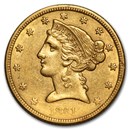 1839-1866 $5 Liberty Gold Half Eagle No Motto (Cleaned)