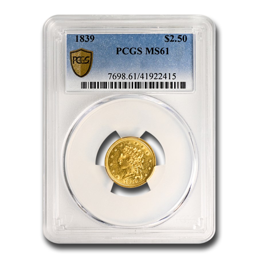 1839 $2.50 Classic Head Gold Quarter Eagle MS-61 PCGS