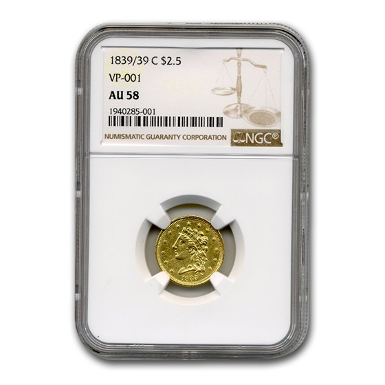 1839/39-C $2.50 Gold Classic Head AU-58 NGC (VP-001) 1839/39-C $2.50 Gold Classic Head AU-58 NGC (VP-001)