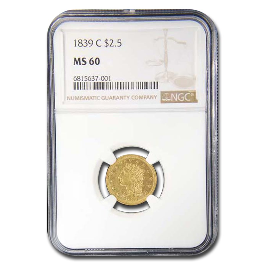 1839-C $2.50 Gold Classic Head MS-60 NGC