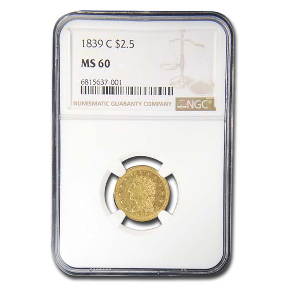 1839-C $2.50 Gold Classic Head MS-60 NGC